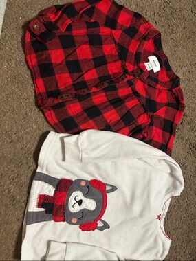 Old Navy Red and Black Buffalo Plaid Henley Shirt